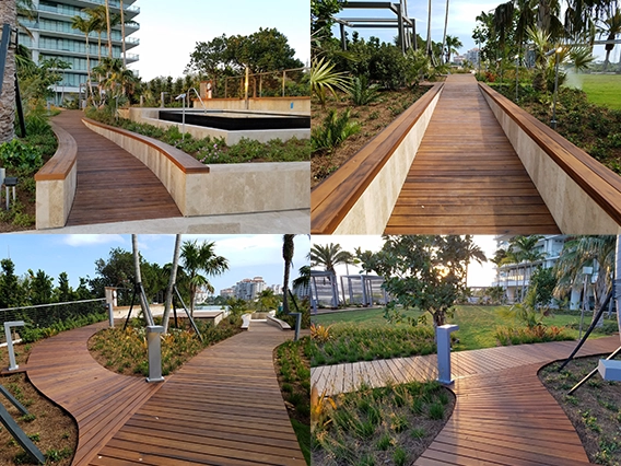 PtrBlt Miami Apogee Pool Deck hardscaped, wooden pathways through the property